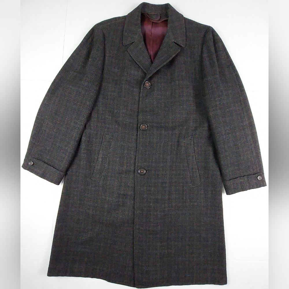 VTG 1950s Alpagora Tweed Overcoat Mens Charcoal Gray Alpaca Blend Raglan Sleeve